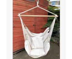 Fauteuil Suspendu Hamac Balançoire 2 personnes Fauteuil à bascule suspendu en tissu pour chambre à coucher, intérieur et extérieur, pour adulte, fille, garçon, avec 2 coussins