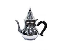 Théière marocaine en laiton Baran argenté 0,8l avec filtre | cafetière orientale avec couvercle et poignée en plastique | Décoration de Salon de Maison en Design indien marocain