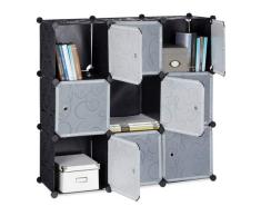 Relaxdays Étagère rangement 9 casiers portes plastique modulable DIY assemblage plug in bibliothèque, Noir, 95.5 x 32 x 95.5 cm