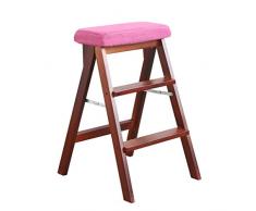 FCXBQ Marchepieds en Bois Massif Tabouret-échelle Multifonctions Cuisine Pliante Marche-bibliothèque Bibliothèque Bureau Coussin Amovible à 3 marches Miniatures (Rouge) (Couleur: Couleur Noyer)