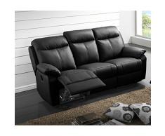 Tousmesmeubles Canapé Relax électrique 3 Places Cuir Noir - VYCTOIRE - L 201 x l 95 x H 101 - Neuf