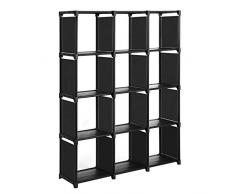 SONGMICS Cube de Rangement, Bibliothèque à 12 Casiers, Placard modulable, Étagère de Rangement au Salon, dans la Chambre, Salle de Bain, 105 x 30 x 140 cm, Maillet en Caoutchouc fourni, Noir LSN12BK