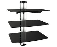 RICOO Meuble TV Design DVD-S3XL Unité Support Mural Etagere 3 en Verre Suspension LED LCD Plasma QE OLED 3D 4K Smart Socle Tele écran Suspendu téléviseurs Rack Universel Hauteur réglable en Argent