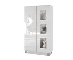 Vitrine Armoire Denjo, Corps en Blanc Mat/Façades en Blanc Haute Brillance
