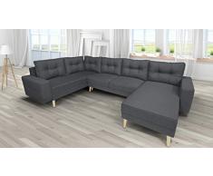 tendencio Canapé en U panoramique HOLIA II Convertible 6-7 Places (Gris foncé)