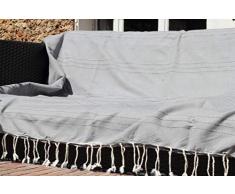 Les Demoiselles de Tunis Très Grand jeté de canapé pour Salon extérieur ou intérieur Gris - 150 x 250 cm Drap de Plage ou Pique-Nique - 100% Coton
