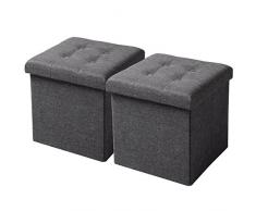 WOLTU Lot de 2 Tabouret Cube avec Coffre de Rangement Pliant,Couvercle Amovible siège en Lin coussiné, 37,5x37,5x38cm (L x W x H),Gris Foncé SH06dgr-2