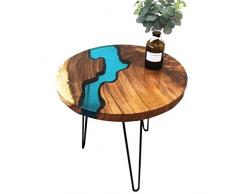 LIUXIUER Table Basse Nordique en Bois Massif Résine Créative Simple Rivière Petite Table Ronde Balcon Côté Salon Petite Table À Thé, 2 Tailles,60X60X50CM