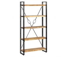 Festnight Bibliothèque à 5 Niveaux Étagère de Rangement de Style Industriel Bois de Manguier et Acier 90x30x180 cm