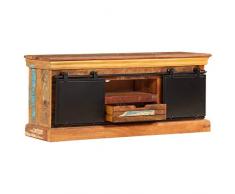 yorten Meuble TV en Bois de Récupération Massif Style Antique avec Compartiments et Tiroir Buffet avec Portes Coulissantes en Métal 110 x 30 x 45 cm (l x P x H)