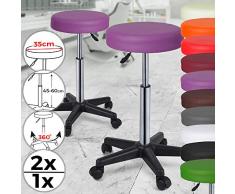 Tabouret à Roulettes - Pivotant, Hauteur Réglable, Rembourrage Doux en Simili Cuir, Assise Ronde, Couleur et Set au Choix - Chaise de Travail, Bureau, Salon, Professionnelle (2 Pièces, Violet)