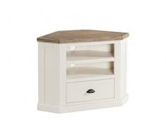 The One Cycladique Pin Massif Peinte à la Main Coin Meuble TV – Pierre Painted Pin Plasma Meuble TV dangle – Finition : Tops – Base de Couleur des Cendres et Pierre Painted – Meuble de Salon