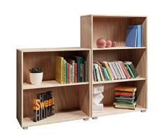 Set détagères 2-3 Compartiments bibliothèque Vela Meuble de Rangement Polyvalent Chêne Profondeur 31 cm
