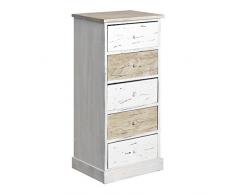 Rebecca Mobili Table de Chevet 5 Tiroirs, Commode Shabby, 5 Tiroirs, Bois, Blanc Beige, Chambre Entree - Dimensions: 84 x 40 x 29 cm (HxLxL) - Art. RE4401