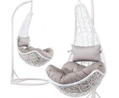 kaige Blanc rotin Fauteuil Suspendu Balancelle Egg W/Stand, Covercushion for lintérieur/Terrasse/Jardin (NO Chaise) WKY