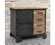 Meuble Industriel Campagne en Bois et Fer Bahut Enfilade Commode à roulettes Placards Tiroirs