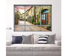 3D Fenêtre Vue Stickers Muraux Italie Petite Ville Paysage Paysage Decal Stickers Muraux La Porte Autocollant Canapé Fond Décoration