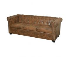 vidaXL Canapé Chesterfield 3 Places Cuir Artificiel Marron Canapé de Salon