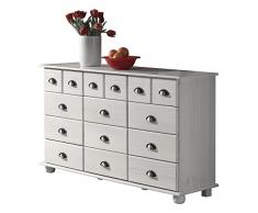 IDIMEX Commode Colmar chiffonnier apothicaire Rangement avec 12 tiroirs en pin Massif lasuré Blanc