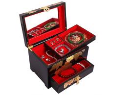 HAIHF Boîte à Bijoux, Meubles et Cadeaux Chinois, Boîte à Bijoux Décorative en Bois Avec Bibelots Décoratifs en Laque Noire Armoire à Bijoux/Boîte à Bijoux Avec Motif de Fleurs, Mobilier Oriental