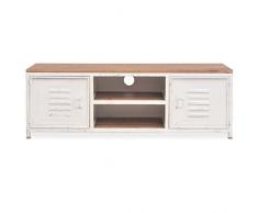 Festnight Meuble TV Métal Style Industriel 120 x 30 x 40 cm Blanc
