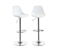 KAYELLES tabourets de bar cuisine design SIG - lot de 2 chaises de bar réglable (Blanc)