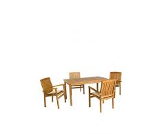 Colonial Chic Maison Table en Teck avec 4 Fauteuil Marron