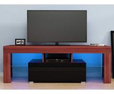 Panana Anaelle Meuble TV avec LED en Verre sur Salle de Séjour, Salon et Chambre à Coucher etc, Taile: 130 x 35 x 45 cm, Poids: 22kg, Marron