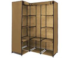 BB Sport Armoire Pliante 169 x 130 x 45 cm en Plusieurs Couleurs Armoire Garde-Robe d'angle en Tissu 12 Compartiments 2 tringles, Couleur:Beige Cappuccino