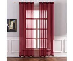 MIULEE 2 Panneaux Couleur Pure Rideaux De Fenêtre Transparents Lisse Élégant Panneaux Voile De Fenêtre Rideaux Traitement pour Chambre Salon Rideaux à Oeillets 140x225cm Rouge