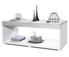 Vladon Table Basse Table de Salon Pure avec Deux Grandes étagères, Corps en Blanc Mat/Plateau et Bordures en Aspect Béton Oxyde