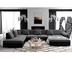 ATIS - Canapé dangle panoramique XXL en U - en Tissu - Angle Gauche (Gris et Noir)