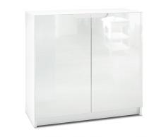 Vladon Commode Armoire de Bureau Rangement Logan, Corps en Blanc Mat/Façades en Blanc Haute Brillance
