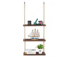 SOLEDI Étagère Murale Tablette Rustique Faite de Corde et de Bois, décoration et Rangement 2 en 1, étagère Murale pour Salle de Bain Nautique, étagère de Ferme à 3 Crochets (3 étages)