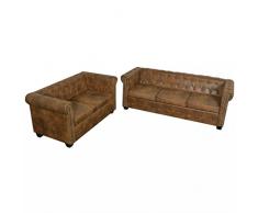 YiYueTrade Ensemble de canapé Chesterfield à 2 et 3 Places Marron