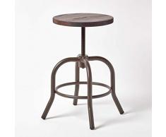 HOMESCAPES Tabouret Industriel pivotant de Style Usine Boston en Bois et métal, Tabouret à vis pivotant Style Atelier, réglable en Hauteur 40 cm