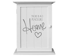 Wohaga® Boîte à clés Armoire à clés Box Tableau porte-clés Armoire murale – There Is No Place Like Home, 22 x 29 x 8 cm, avec 6 clés crochets, blanc