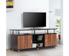 Homcom Meuble Banc TV Design Contemporain Multi-rangements : 2 Portes Niche Centrale étagère Grand Plateau 120L x 40l x 52H cm Marron Noir métal