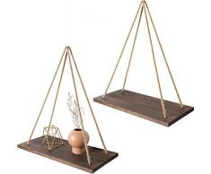Mkouo Etagères Flottantes en Bois Balançoire à Suspendre avec Corde de Jute Décoration Rustique, Set of 2