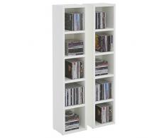 IDIMEX Etagères modulables Musique pour CD et DVD, Lot de 2 Meubles de Rangement en Colonne avec 10 Compartiments, en mélaminé Blanc Mat