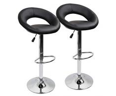 Tabouret de Bar Hauteur Réglable pour Petit Déjeuner Stools Moderne de Cuisine en Simili Cuir Chaise avec Dossier en Forme de Croissant Lot de 2 (Noir)