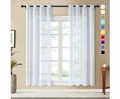 Topfinel Lot de 2 Rideaux Voilage Blanc Oeillets en Effet Lin Voilage Semi-Transparent Décor Salon Moderne Chambre Voilages Cuisine 140x240 cm (Longeur x Hauteur)