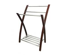 ASPECT Porte-Serviettes sur Pied avec étagère inférieure, Bois, chromé/Acajou, 54 x 41 x 80 cm