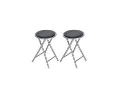 Lot de 2 tabourets pliants - PVC Noir - Style Classique - l 30 x p 30 cm