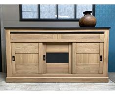 Chalet Buffet Commode Enfilade chêne Massif 3 Portes coulissantes 2 tiroirs L1m84