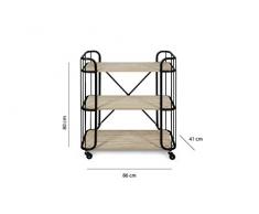 LIFA LIVING, Chariot de Cuisine à roulettes en Bois et Métal, Chariot de Cuisine avec Etagere en Bois et Métal, Desserte à roulettes, Desserte de Cuisine ou Salon