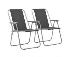 vidaXL 2X Chaise Pliable de Camping Gris Fauteuil Jardin Terrasse Plage Patio