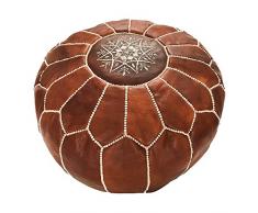 Pouf marocain (cuir de chèvre, décoration bohème, tabouret ottoman, rond et large, non rempli
