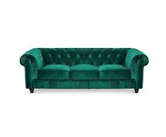 Paris Prix - Canapé 3 Places Velours Chesterfield 207cm Vert