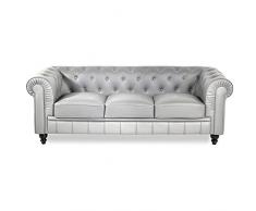 INTENSEDECO Canapé Chesterfield 3 Places Regency Argent